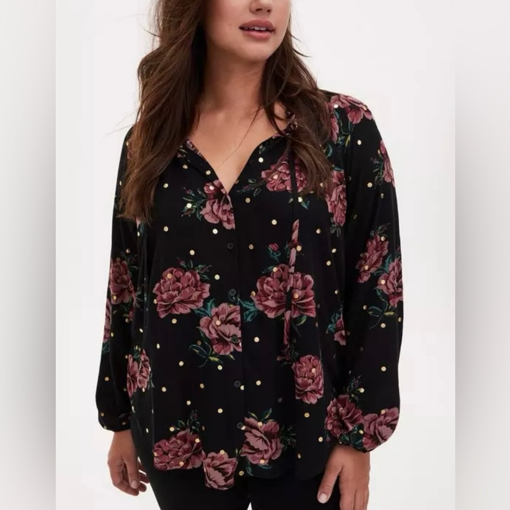 Torrid Plus Size Crinkle Gauze with Lurex Peasant Blouse